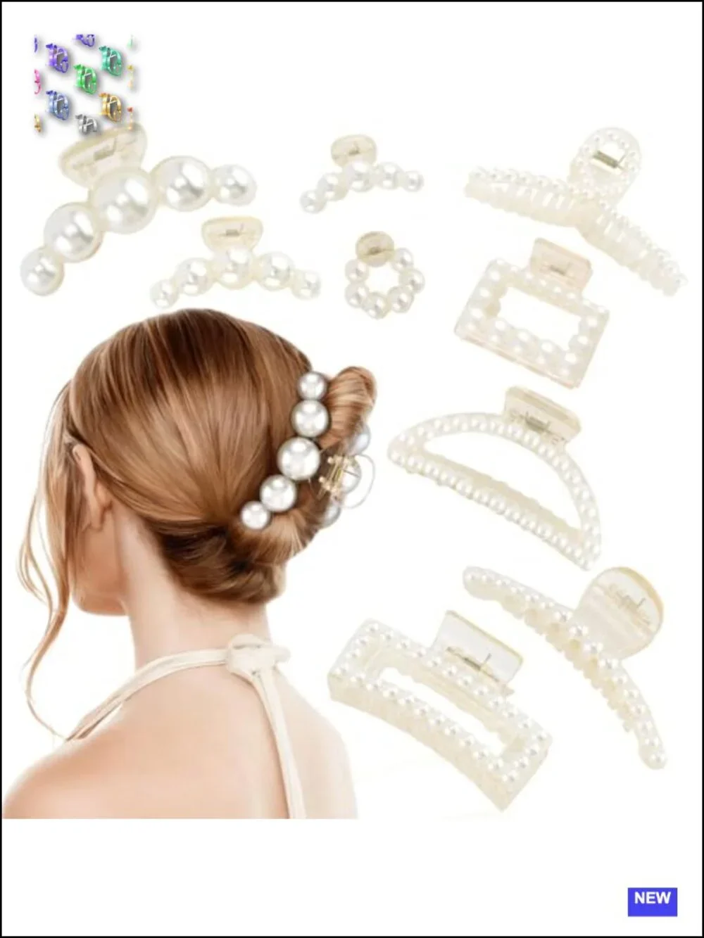 9 Pearl Claw Hair Clips Set - Strong Hold, Faux Pearl Acrylic